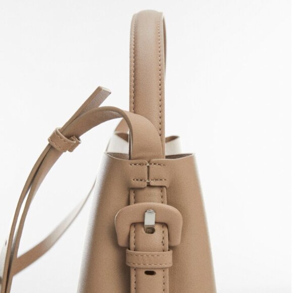 Mango Women's Medium Shopper Bag With Buckle Detail Light Pastel Brown - Picture 3 of 5